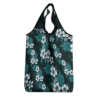 Hawaiian Hibiscus Tribal Floral Teal Grocery Bag Polynesian Tapa Pattern - Polynesian Pride