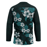 Hawaiian Hibiscus Tribal Floral Teal Hockey Jersey Polynesian Tapa Pattern - Polynesian Pride