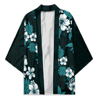 Hawaiian Hibiscus Tribal Floral Teal Kimono Polynesian Tapa Pattern - Polynesian Pride