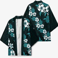 Hawaiian Hibiscus Tribal Floral Teal Kimono Polynesian Tapa Pattern - Polynesian Pride
