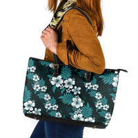 Hawaiian Hibiscus Tribal Floral Teal Leather Tote Bag Polynesian Tapa Pattern LT01 Teal - Polynesian Pride