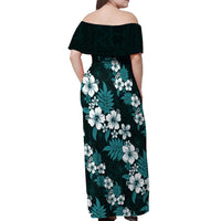 Hawaiian Hibiscus Tribal Floral Teal Off Shoulder Maxi Dress Polynesian Tapa Pattern - Polynesian Pride