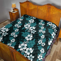 Hawaiian Hibiscus Tribal Floral Teal Quilt Polynesian Tapa Pattern - Polynesian Pride