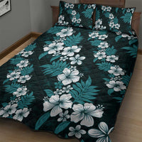 Hawaiian Hibiscus Tribal Floral Teal Quilt Bed Set Polynesian Tapa Pattern - Polynesian Pride