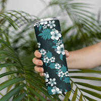 Hawaiian Hibiscus Tribal Floral Teal Skinny Tumbler Polynesian Tapa Pattern - Polynesian Pride
