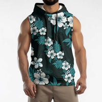 Hawaiian Hibiscus Tribal Floral Teal Sleeveless Hoodie Polynesian Tapa Pattern LT01 - Polynesian Pride