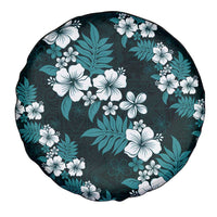 Hawaiian Hibiscus Tribal Floral Teal Spare Tire Cover Polynesian Tapa Pattern - Polynesian Pride
