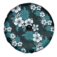 Hawaiian Hibiscus Tribal Floral Teal Spare Tire Cover Polynesian Tapa Pattern - Polynesian Pride