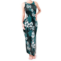 Hawaiian Hibiscus Tribal Floral Teal Tank Maxi Dress Polynesian Tapa Pattern - Polynesian Pride