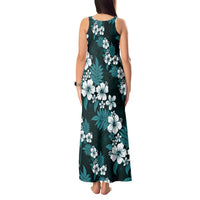 Hawaiian Hibiscus Tribal Floral Teal Tank Maxi Dress Polynesian Tapa Pattern - Polynesian Pride