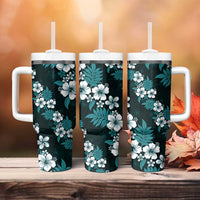 Hawaiian Hibiscus Tribal Floral Teal Tumbler With Handle Polynesian Tapa Pattern - Polynesian Pride