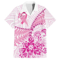 Personalised New Zealand Pink Fern Breast Cancer Family Matching Off The Shoulder Long Sleeve Dress and Hawaiian Shirt Polynesian Pattern LT01 Dad's Shirt - Short Sleeve Pink - Polynesian Pride