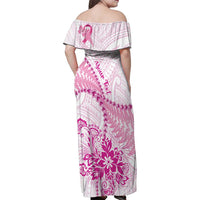 Personalised New Zealand Pink Fern Breast Cancer Family Matching Off Shoulder Maxi Dress and Hawaiian Shirt Polynesian Pattern
