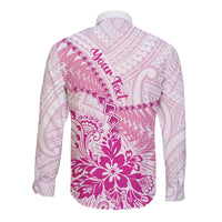 Personalised New Zealand Pink Fern Breast Cancer Long Sleeve Button Shirt Polynesian Pattern LT01 - Polynesian Pride