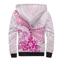 Personalised New Zealand Pink Fern Breast Cancer Sherpa Hoodie Polynesian Pattern