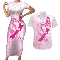 Personalised Aotearoa Breast Cancer Couples Matching Short Sleeve Bodycon Dress and Hawaiian Shirt New Zealand Maori Pattern