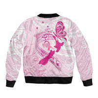 Personalised Aotearoa Breast Cancer Sleeve Zip Bomber Jacket New Zealand Maori Pattern