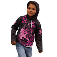 Hawaii Breast Cancer Kid Hoodie Girl Floral Kakau Pattern