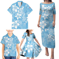 Fiji Tapa Pattern Family Matching Puletasi and Hawaiian Shirt Plumeria Floral