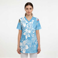 Fiji Tapa Pattern Scrub Top Plumeria Floral - Polynesian Pride