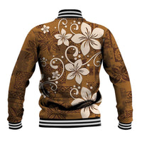 Plumeria Floral Tapa Pattern Vintage Gold Baseball Jacket