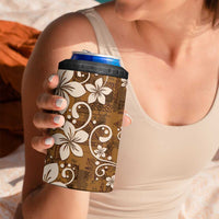Plumeria Floral Tapa Pattern Vintage Gold 4 in 1 Can Cooler Tumbler