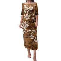 Plumeria Floral Tapa Pattern Vintage Gold Family Matching Puletasi and Hawaiian Shirt