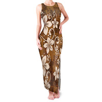 Plumeria Floral Tapa Pattern Vintage Gold Family Matching Tank Maxi Dress and Hawaiian Shirt