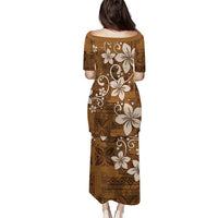 Plumeria Floral Tapa Pattern Vintage Gold Puletasi