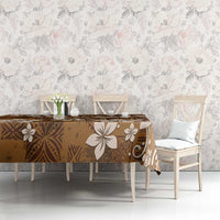 Plumeria Floral Tapa Pattern Vintage Gold Tablecloth