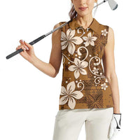Plumeria Floral Tapa Pattern Vintage Gold Women Sleeveless Polo Shirt