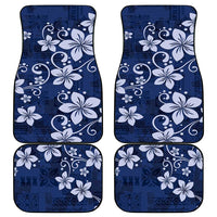Plumeria Floral Tapa Pattern Navy Blue Car Mats
