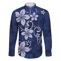 Plumeria Floral Tapa Pattern Navy Blue Family Matching Puletasi and Hawaiian Shirt
