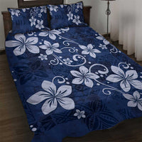 Plumeria Floral Tapa Pattern Navy Blue Quilt Bed Set
