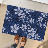 Plumeria Floral Tapa Pattern Navy Blue Rubber Doormat