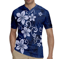 Plumeria Floral Tapa Pattern Navy Blue Rugby Jersey