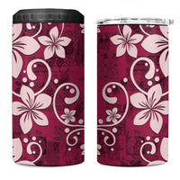 Plumeria Floral Tapa Pattern Ruby Pink 4 in 1 Can Cooler Tumbler