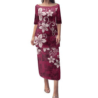 Plumeria Floral Tapa Pattern Ruby Pink Family Matching Puletasi and Hawaiian Shirt