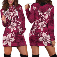 Plumeria Floral Tapa Pattern Ruby Pink Hoodie Dress
