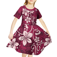 Plumeria Floral Tapa Pattern Ruby Pink Kid Short Sleeve Dress