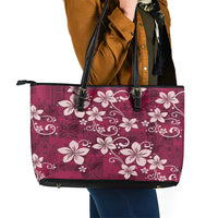Plumeria Floral Tapa Pattern Ruby Pink Leather Tote Bag