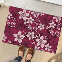 Plumeria Floral Tapa Pattern Ruby Pink Rubber Doormat