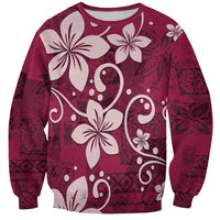 Plumeria Floral Tapa Pattern Ruby Pink Sweatshirt