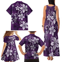 Plumeria Floral Tapa Pattern Amethyst Purple Family Matching Tank Maxi Dress and Hawaiian Shirt