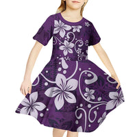 Plumeria Floral Tapa Pattern Amethyst Purple Kid Short Sleeve Dress