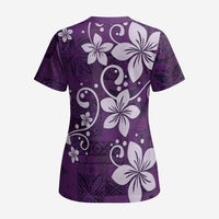 Plumeria Floral Tapa Pattern Amethyst Purple Scrub Top - Polynesian Pride
