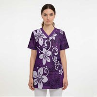 Plumeria Floral Tapa Pattern Amethyst Purple Scrub Top - Polynesian Pride
