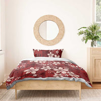 Plumeria Floral Tapa Pattern Oxblood Red Bedding Set