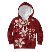 Plumeria Floral Tapa Pattern Oxblood Red Kid Hoodie