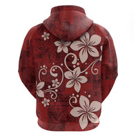 Plumeria Floral Tapa Pattern Oxblood Red Zip Hoodie